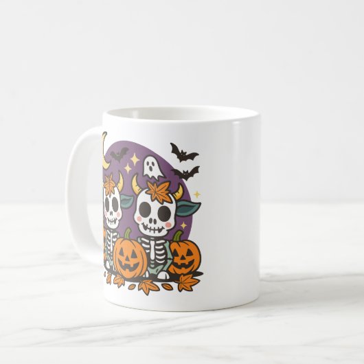 Cute Spooky Skeleton Cows with Classic Mug, 11 oz Kaffeetasse (Vorderseite Links)