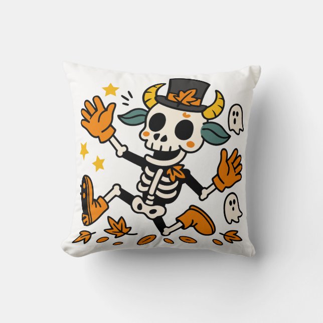 Cute Spooky Skeleton Goat Throw Pillow Kissen (Vorderseite)