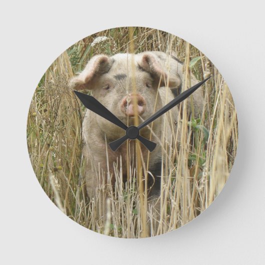 Cute Spotty Pig Wall Clock Runde Wanduhr (Vorderseite)