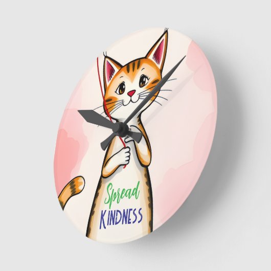 Cute Spread Kindness Cat Clock Runde Wanduhr (Winkel)