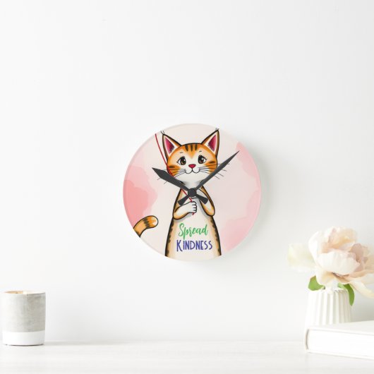 Cute Spread Kindness Cat Clock Runde Wanduhr (Zuhause)