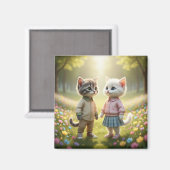 Cute Spring Cat Magnet | Tom & Luna Flower Meadow  (Vorderseite/Rückseite)
