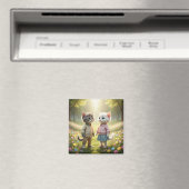 Cute Spring Cat Magnet | Tom & Luna Flower Meadow  (In Situ (Geschirrspüler))