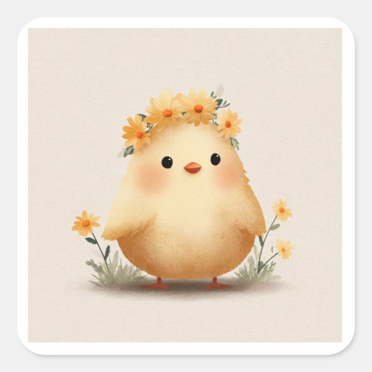 Cute Spring Chick Flower Crown Sticker (Vorderseite)