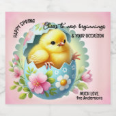 Cute Spring Chick Watercolor New Beginnings Schaumweinetikett (Einzelnes Label)