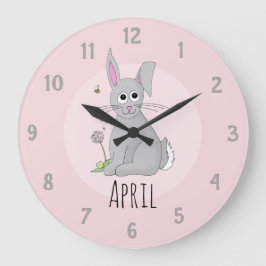 Cute Spring Easter Bunny Rabbit Name Kids Nursery Große Wanduhr