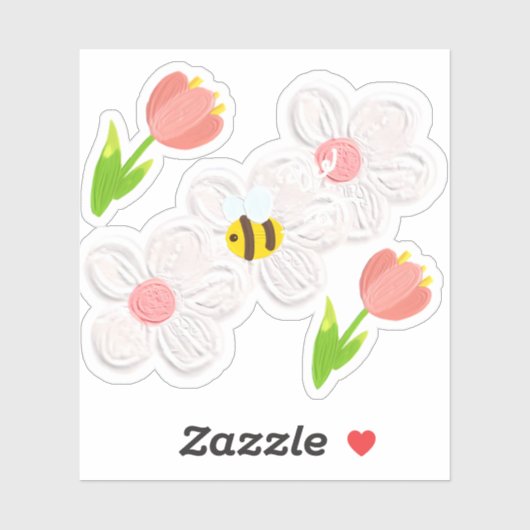 Cute Spring Floral Bee Sticker (Blatt)