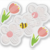 Cute Spring Floral Bee Sticker (Vorderseite)