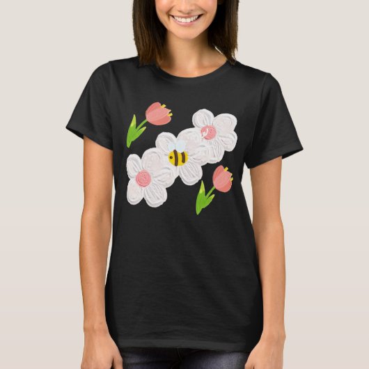 Cute Spring Floral Bee T-Shirt (Vorderseite)