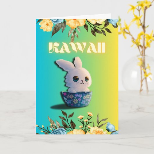 cute spring rabbit with flowers for easter karte (Gelbe Blume)