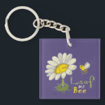 Cute Spring Scene with Daisy Flower and Bee Schlüsselanhänger<br><div class="desc">Cute Simple Illustration depicting a Daisy Flower and a Hovering Bumblebee with Text Leaf me Bee</div>