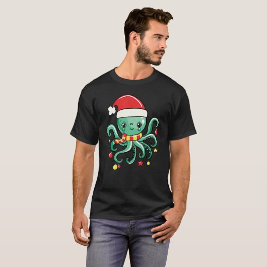 Cute Squid Santa Xmas Octopus Pajama Family Chris T-Shirt (Vorne ganz)