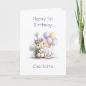 Cute Squirrel 1st Birthday Karte (Vorderseite)