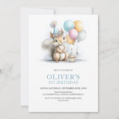 Cute Squirrel 1st Birthday Party Invitation Einladung (Vorderseite)
