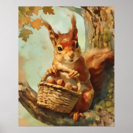 Cute Squirrel Basket Baby Room Decor Poster