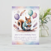 Cute Squirrel Birthday Invitation Woodland Boho Einladung (Stehend Vorderseite)