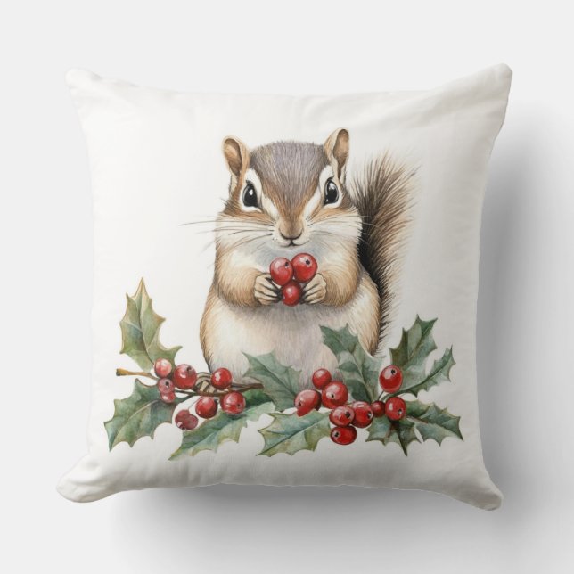 Cute Squirrel Christmas Throw Pillow Kissen (Vorderseite)