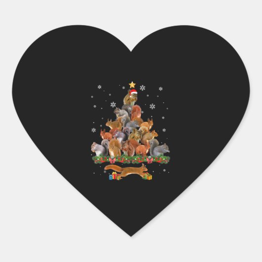 Cute Squirrel Christmas Tree gift decor Xmas tree Herz-Aufkleber (Vorderseite)