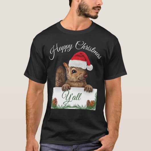 Cute Squirrel Happy Christmas Santa Hat Design T-Shirt (Vorderseite)