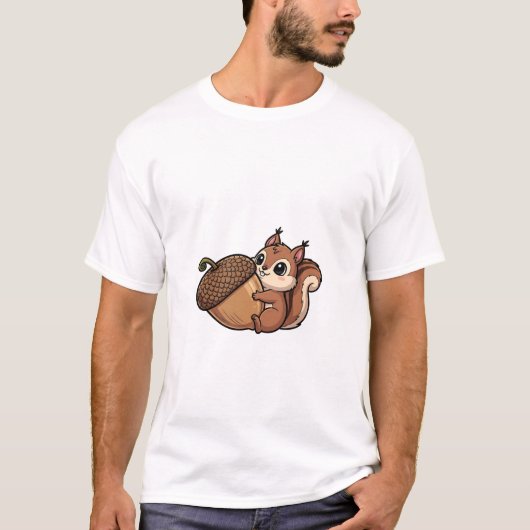 Cute Squirrel Hugging Giant Acorn T-Shirt (Vorderseite)