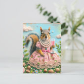 Cute Squirrel in a Pink Dress with a Drink Postkarte (Stehend Vorderseite)