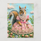 Cute Squirrel in a Pink Dress with a Drink Postkarte (Vorderseite)