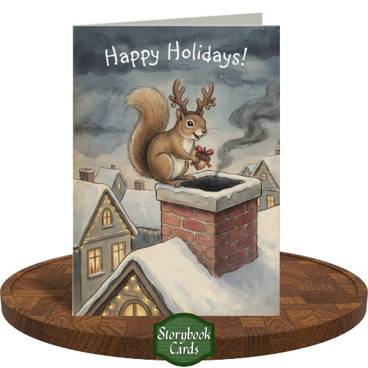 Cute Squirrel Playing Santa Drawing Christmas Karte