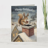 Cute Squirrel Playing Santa Drawing Christmas Karte (Vorderseite)