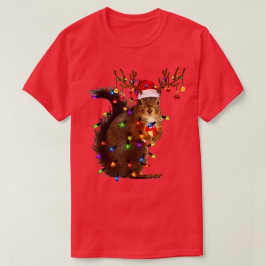 Cute Squirrel Santa Hat Christmas Lights Happy Hol T-Shirt (Design vorne)