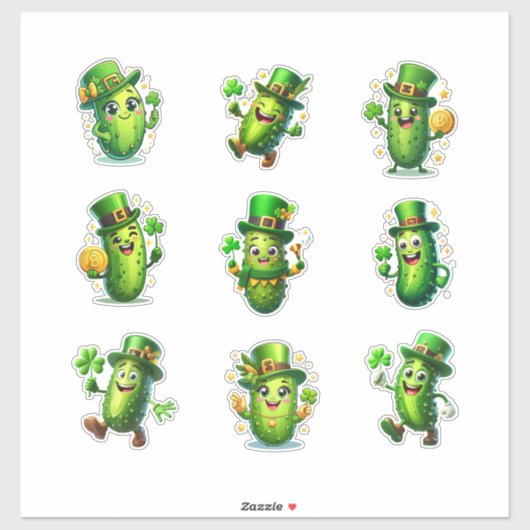 Cute St. Patrick’s Day Pickle Characters Aufkleber (Blatt)