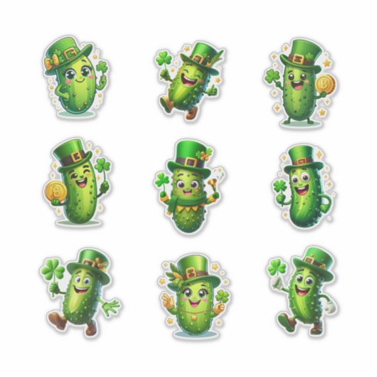 Cute St. Patrick’s Day Pickle Characters Aufkleber (Vorderseite)