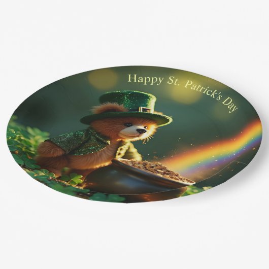 Cute St. Patrick’s Day Teddy Bear Pappteller (Schrägansicht)