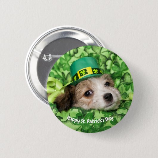Cute St. Patrick's Day Puppy Button (Vorne & Hinten)
