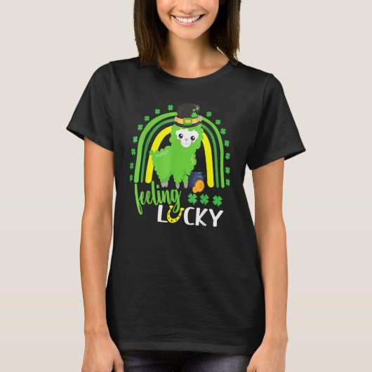 Cute St Patricks Day Rainbow Llama Feeling Lucky S T-Shirt (Vorderseite)