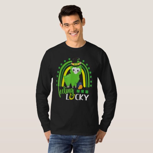 Cute St Patricks Day Rainbow Llama Feeling Lucky S T-Shirt (Vorne ganz)