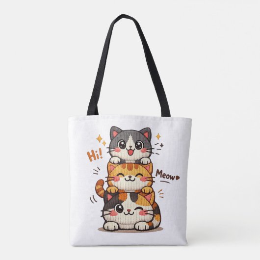 Cute Stack Cats Hi Meow Tasche (Rückseite)