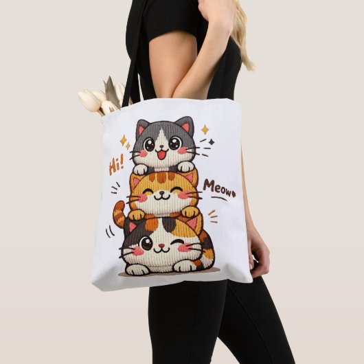 Cute Stack Cats Hi Meow Tasche (Von Nahem)