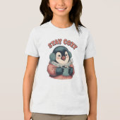 Cute Stay Cozy Penguin Drinking Hot Cocoa Hat Tri-Blend Shirt (Vorderseite)