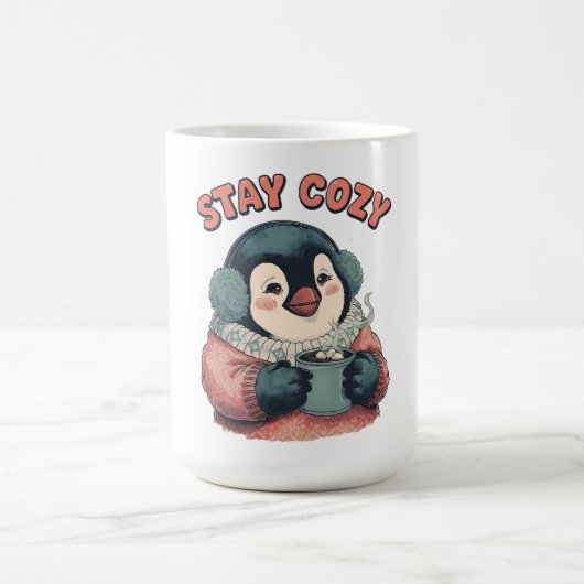 Cute Stay Cozy Penguin Drinking Hot Cocoa T-Shirt Kaffeetasse (Mittel)