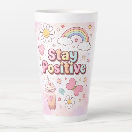 Cute Stay Positive Latte Mug |  Milchtasse (Vorderseite)