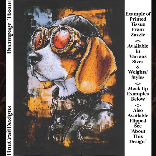 Cute Steampunk Beagle Dog Aviator EZ1L Decoupage Seidenpapier
