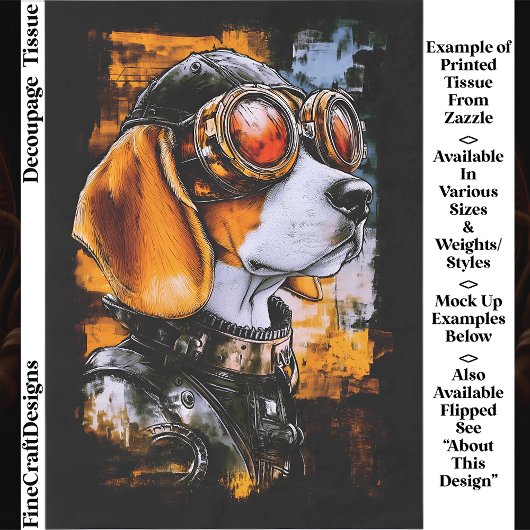 Cute Steampunk Beagle Dog Aviator EZ1R Decoupage Seidenpapier