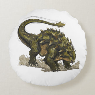 Cute Stegosaurus Dinosaur Avocado Green Round Pill Rundes Kissen
