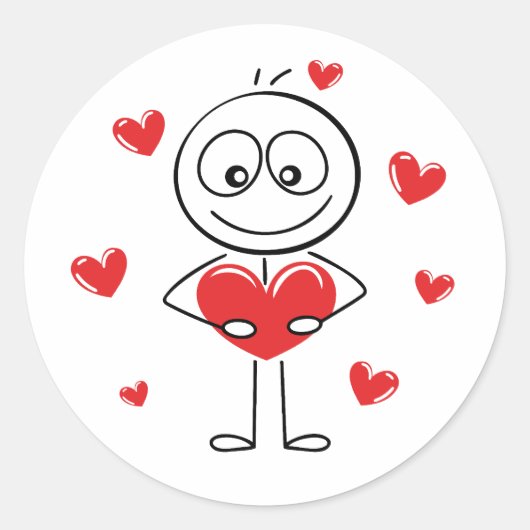 Cute Stick Figure Holding Heart  Runder Aufkleber (Vorderseite)
