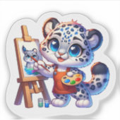 Cute Stickers Kawaii Snow Leopard Painter Sticker (Vorderseite)