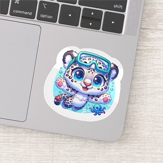 Cute Stickers Snow Leopard Kawaii Sport Diving Aufkleber (Detail)