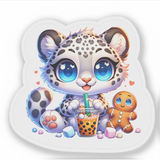 Cute Stickers Snow Leopard Kawaii Sticker (Vorderseite)