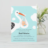 Cute Stork Baby Shower Invitation Einladung (Stehend Vorderseite)