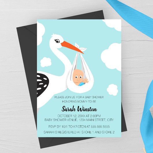 Cute Stork Baby Shower Invitation Einladung