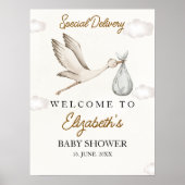 Cute Stork Baby Shower Neutral Poster (Vorne)